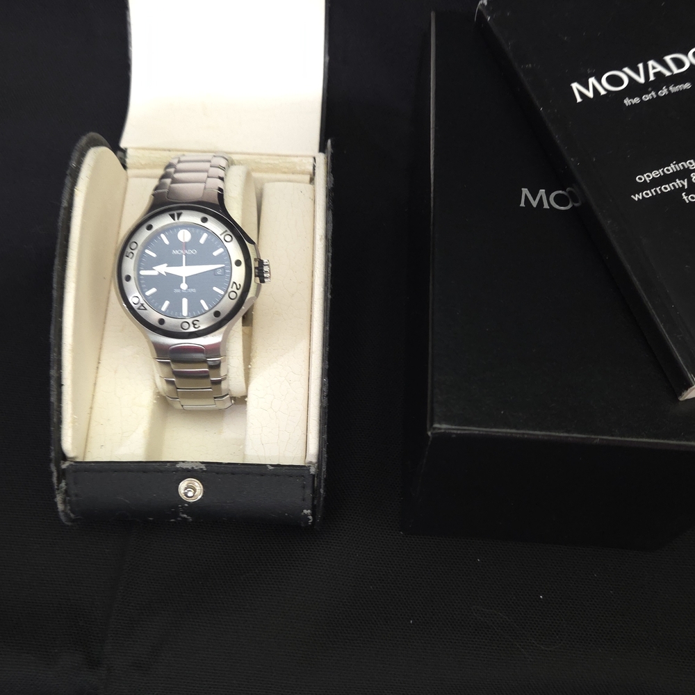 Movado Black and Silver Men's Watch